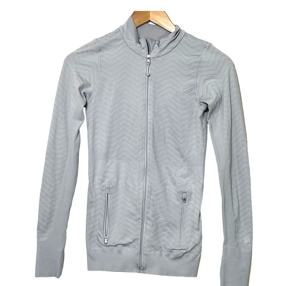 Athleta Women's XS Light Gray Stretch Full Zip Mock Neck Pockets Athletic Jacket
